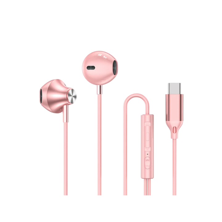 Auriculares In-Ear Auribox Rosa Metálico con Conector USB-C y Control Remoto