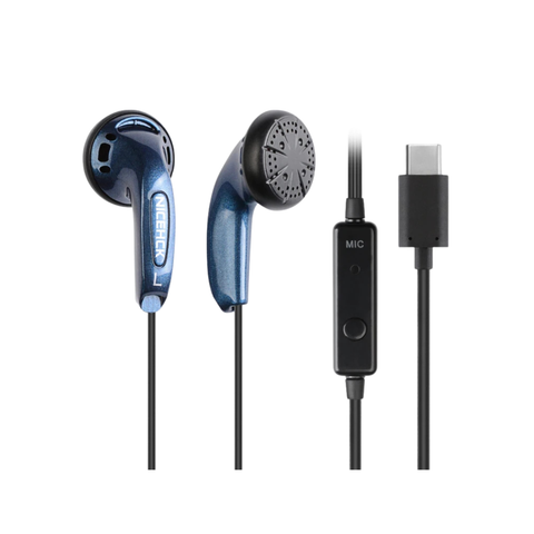 Auriculares Auribox Tipo Earbud Azul Metalizado con USB-C y Micrófono