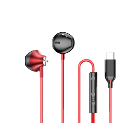 Auriculares In-Ear Auribox Rojos Vivos con Conector USB-C y Control de Volumen