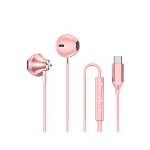 Auriculares In-Ear Auribox Rosa Metálico con Conector USB-C y Control Remoto
