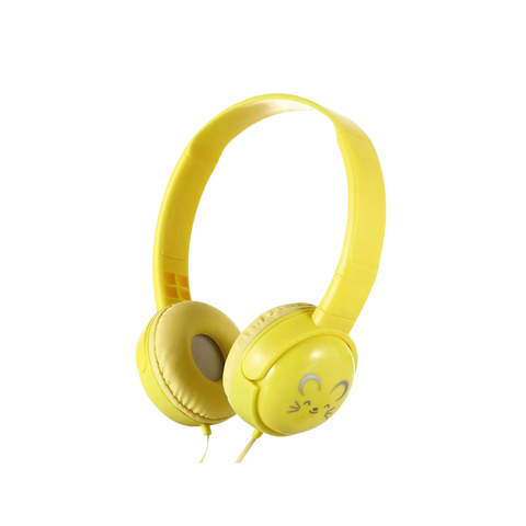 Auriculares de Diadema Infantiles Auribox Amarillos Plegables con Carita Divertida