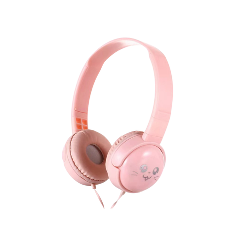 Auriculares de Diadema Infantiles Auribox Rosas Plegables con Micrófono y Diseño Animal